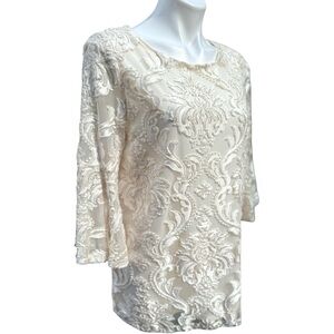 NWT Ivory Embroidered Lace Tunic Top Bell Sleeve Holiday Party Blouse M